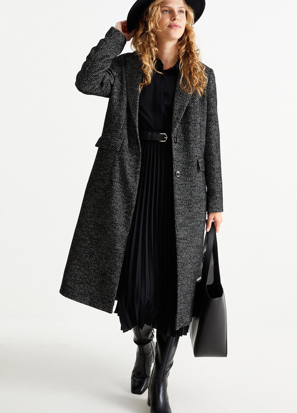 Черное демисезонное Пальто однобортное C&A