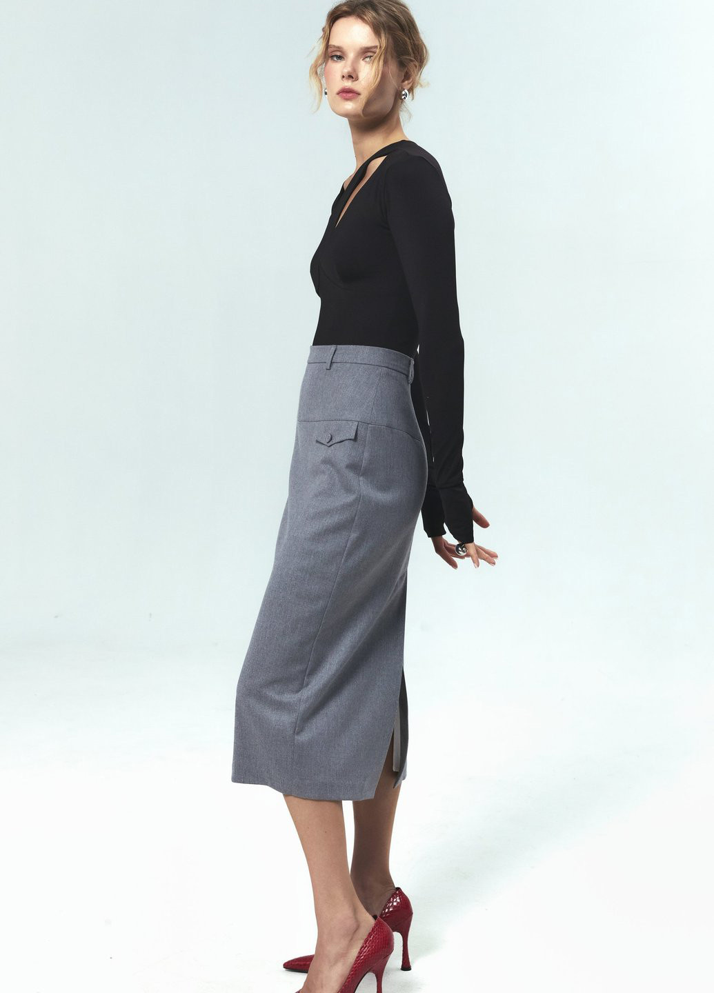 Серая кэжуал меланж юбка Gepur карандаш