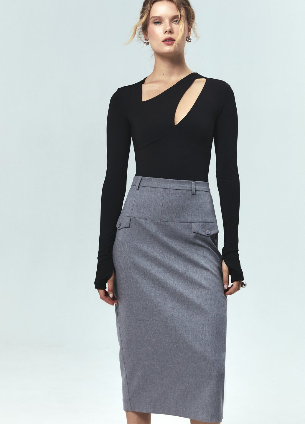 Серая кэжуал меланж юбка Gepur карандаш