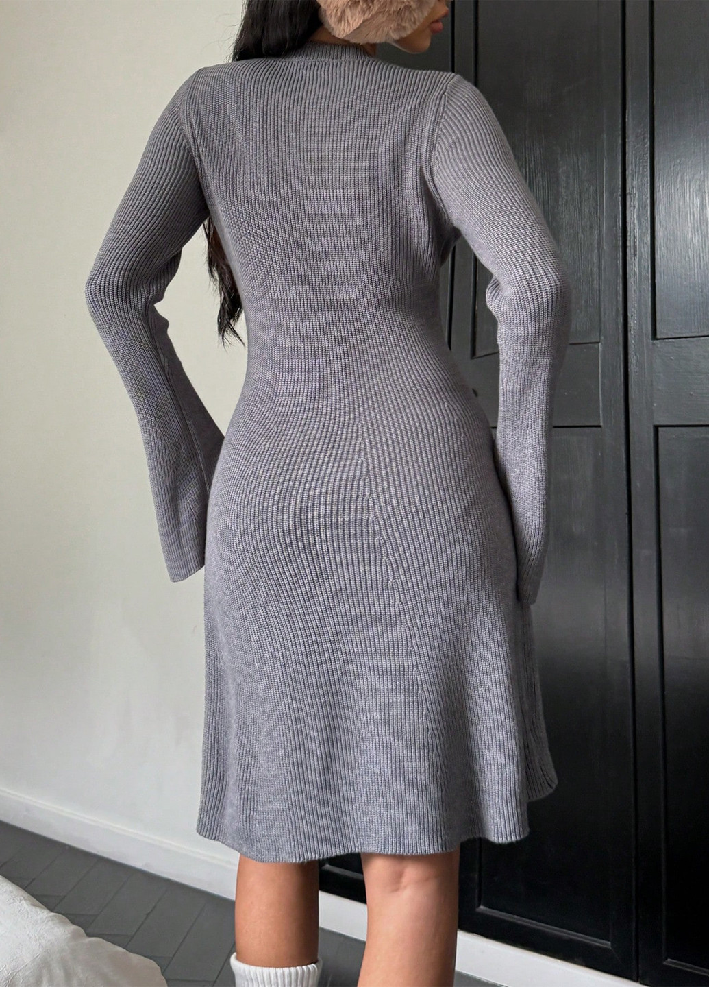 Сіра кежуал сукня кльош, сукня светр SHEIN меланжева
