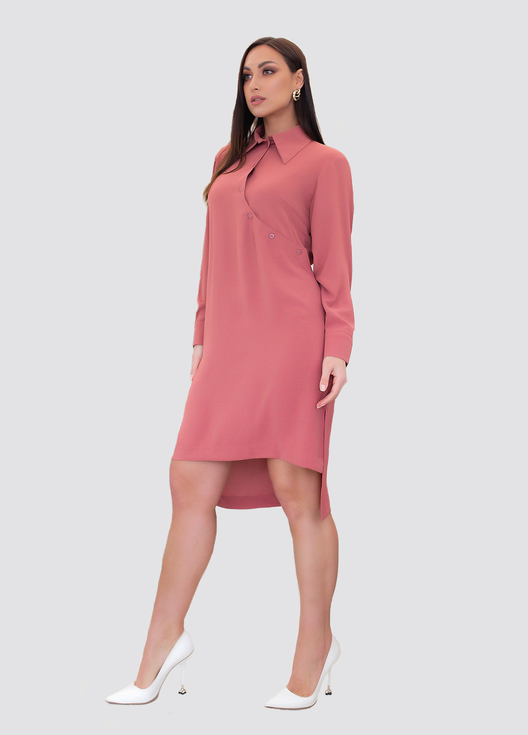 Розово-коричневое коктейльное платье рубашка Modna Anka однотонное