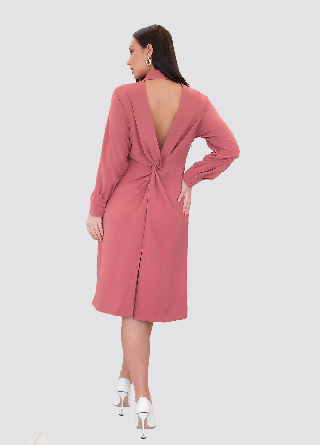 Розово-коричневое коктейльное платье рубашка Modna Anka однотонное
