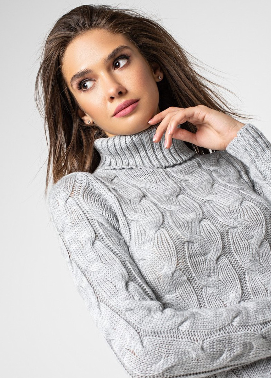 Светло-серое кэжуал платье платье-свитер Prima Fashion Knit меланжевое