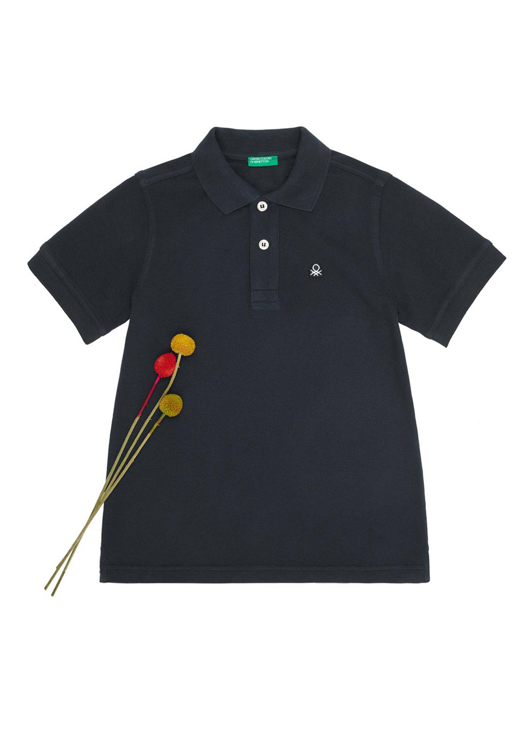 Черная детская футболка-поло для мальчика United Colors of Benetton с логотипом