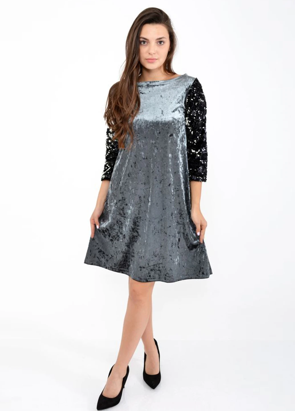 Серое кэжуал платье а-силуэт Ager однотонное