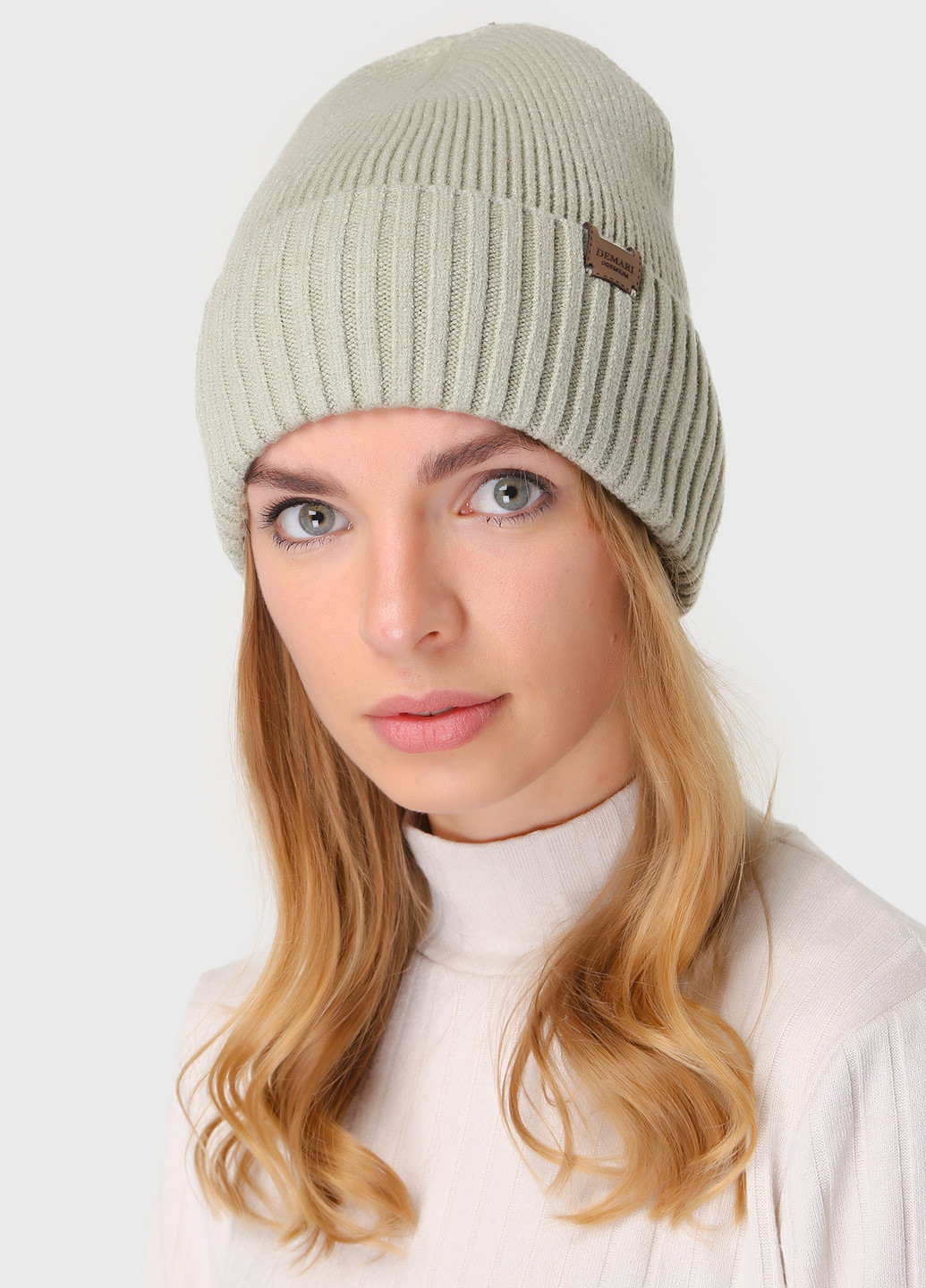 Теплая зимняя женская кашемировая шапка с отворотом без подкладки 500011 DeMari (244712907)