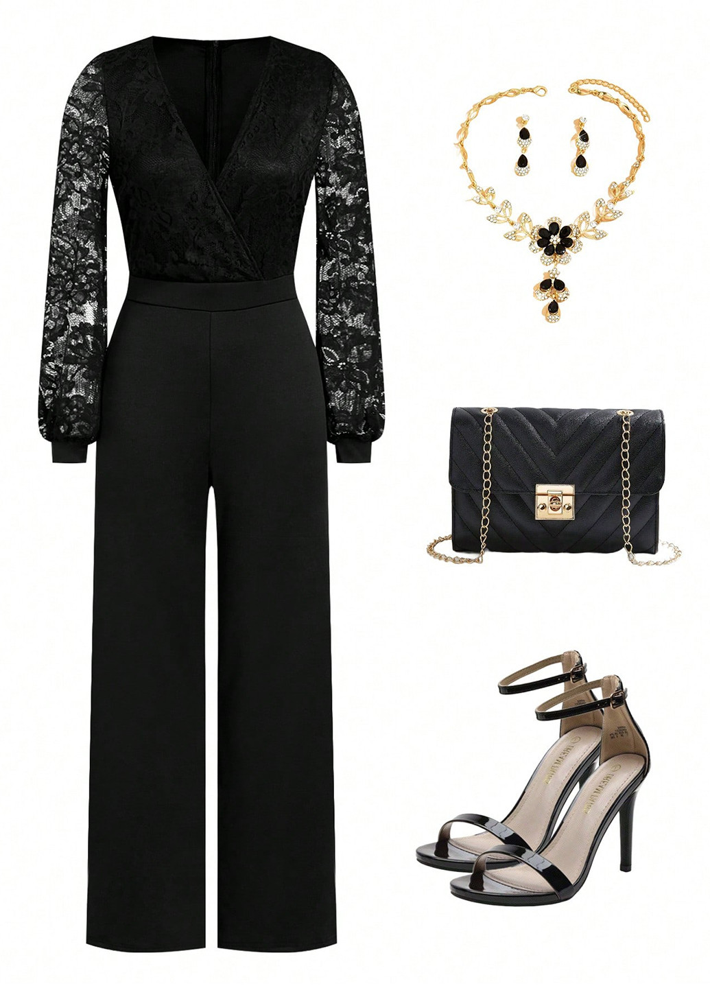 Комбінезон SHEIN комбінезон-брюки однотонний чорний вечірній поліестер