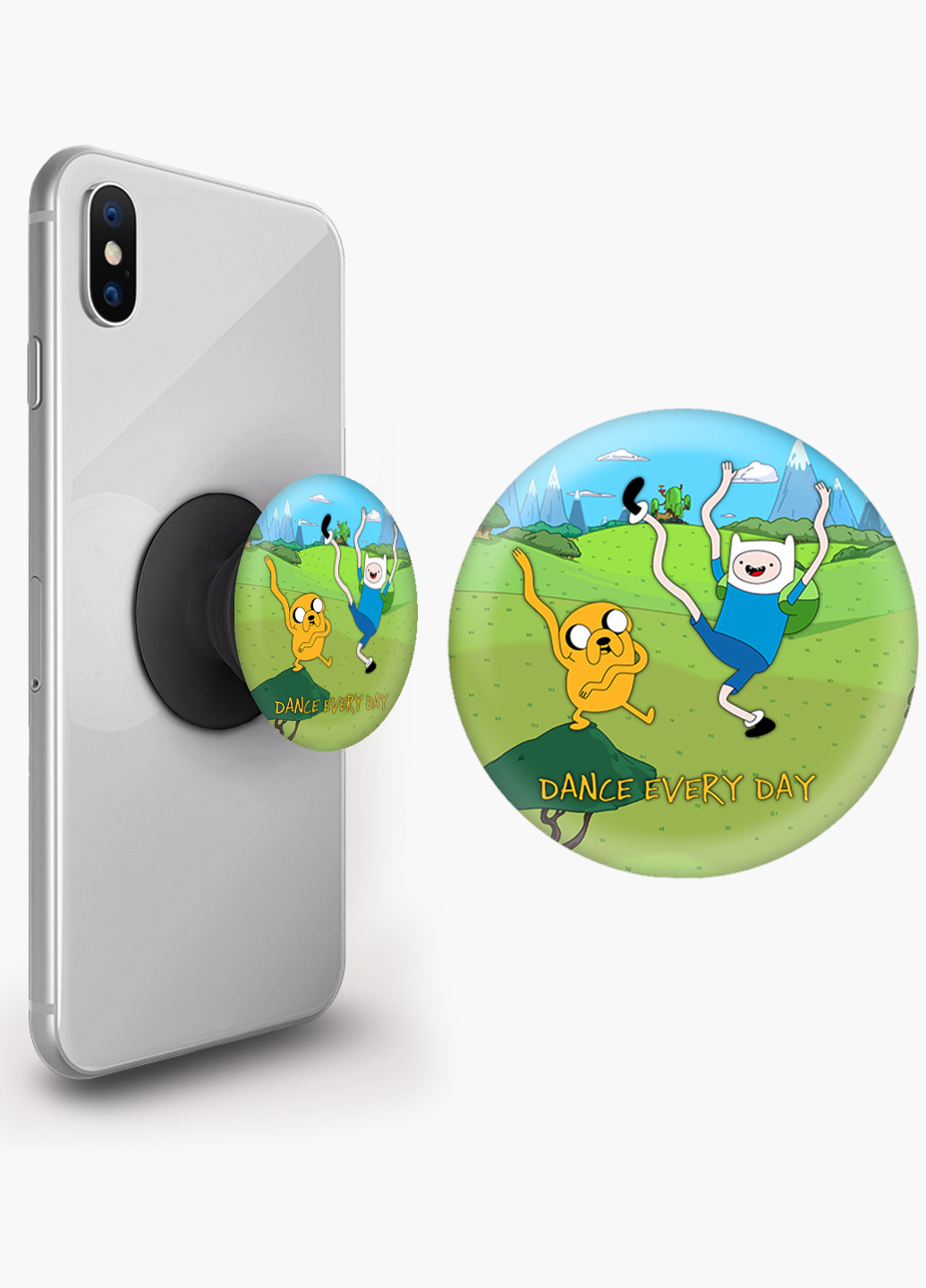 Попсокет (Popsockets) тримач для смартфону Фінн і Джейк пес Час Пригод (Adventure Time) (8754-1580) Чорний MobiPrint (216748455)