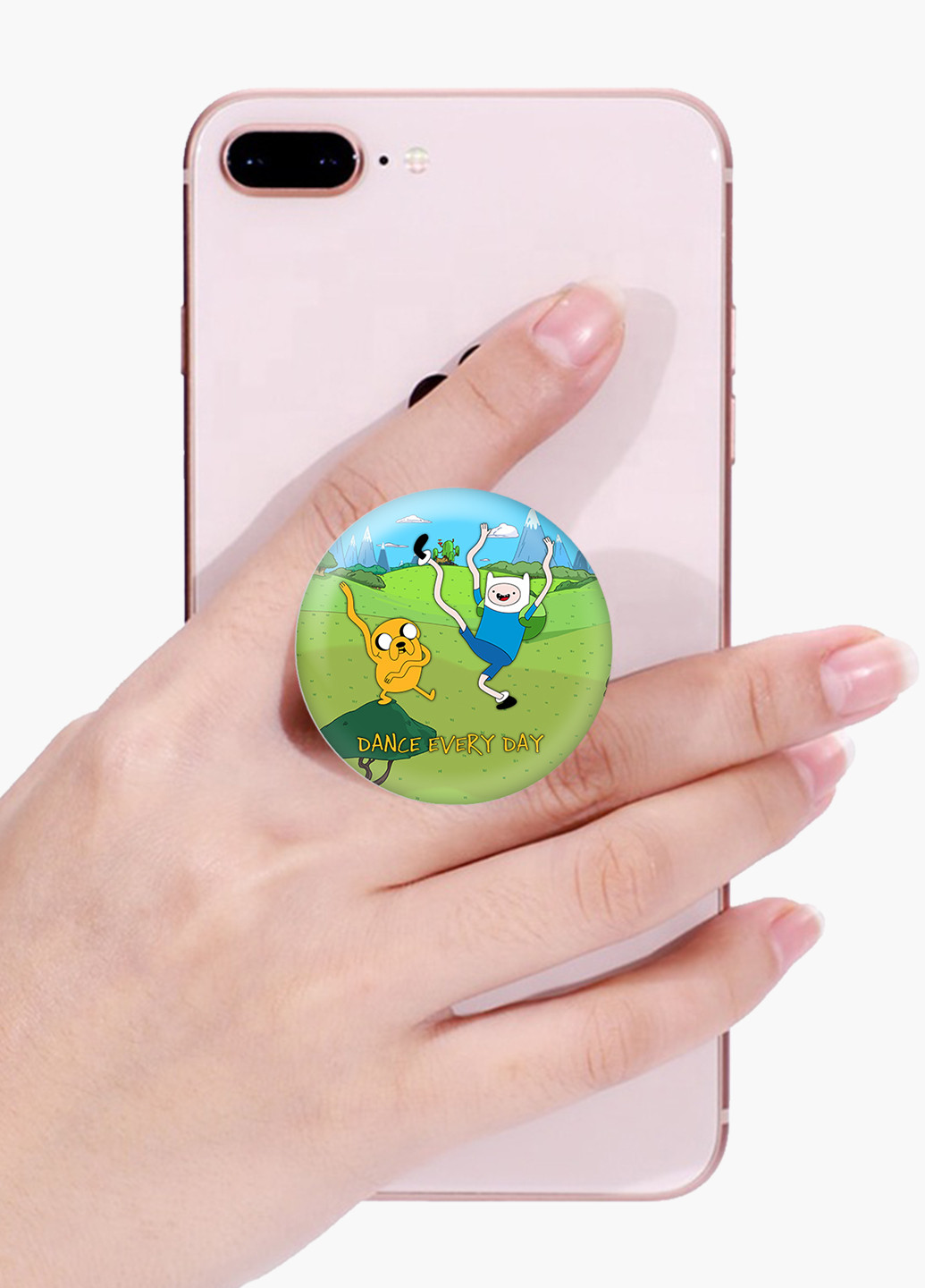 Попсокет (Popsockets) держатель для смартфона Финн и Джейк пес (Finn & Jake the dog) (8754-1580) Черный MobiPrint (216748455)