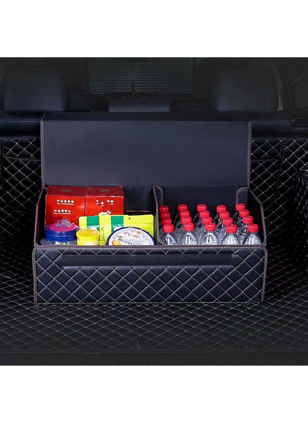 Органайзер складний сумка саквояж в багажник в автомобіль для продуктів з кришкою 66х32х30 см (473330-Prob) Чорний з синім Unbranded (254419436)