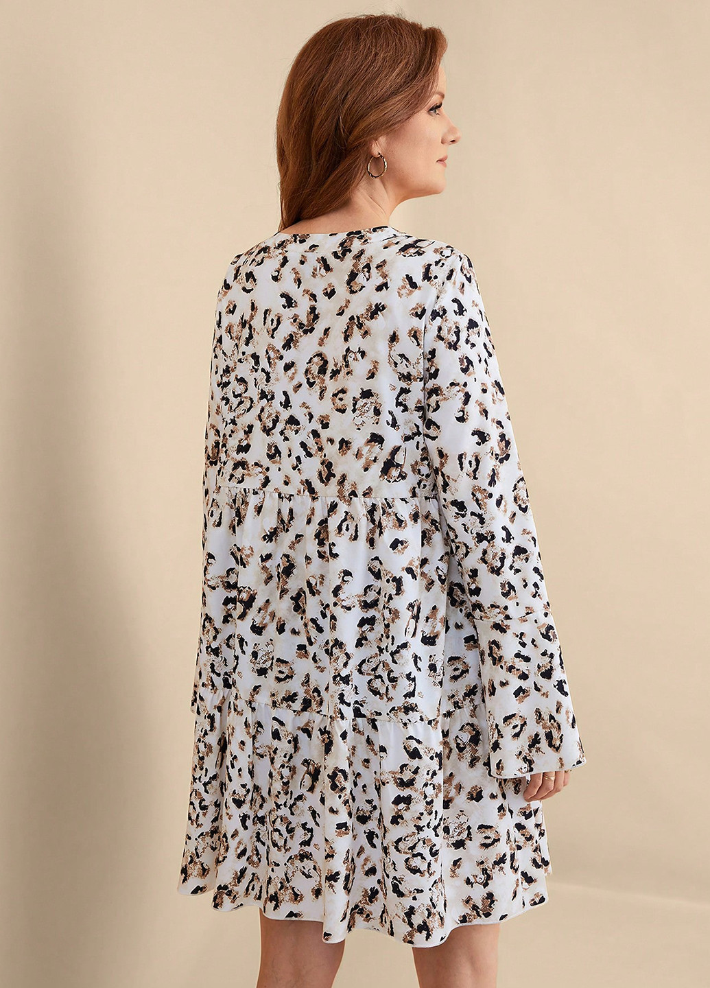Молочна кежуал сукня з спідницею-сонце, а-силует, сукня-сорочка SHEIN леопардовий