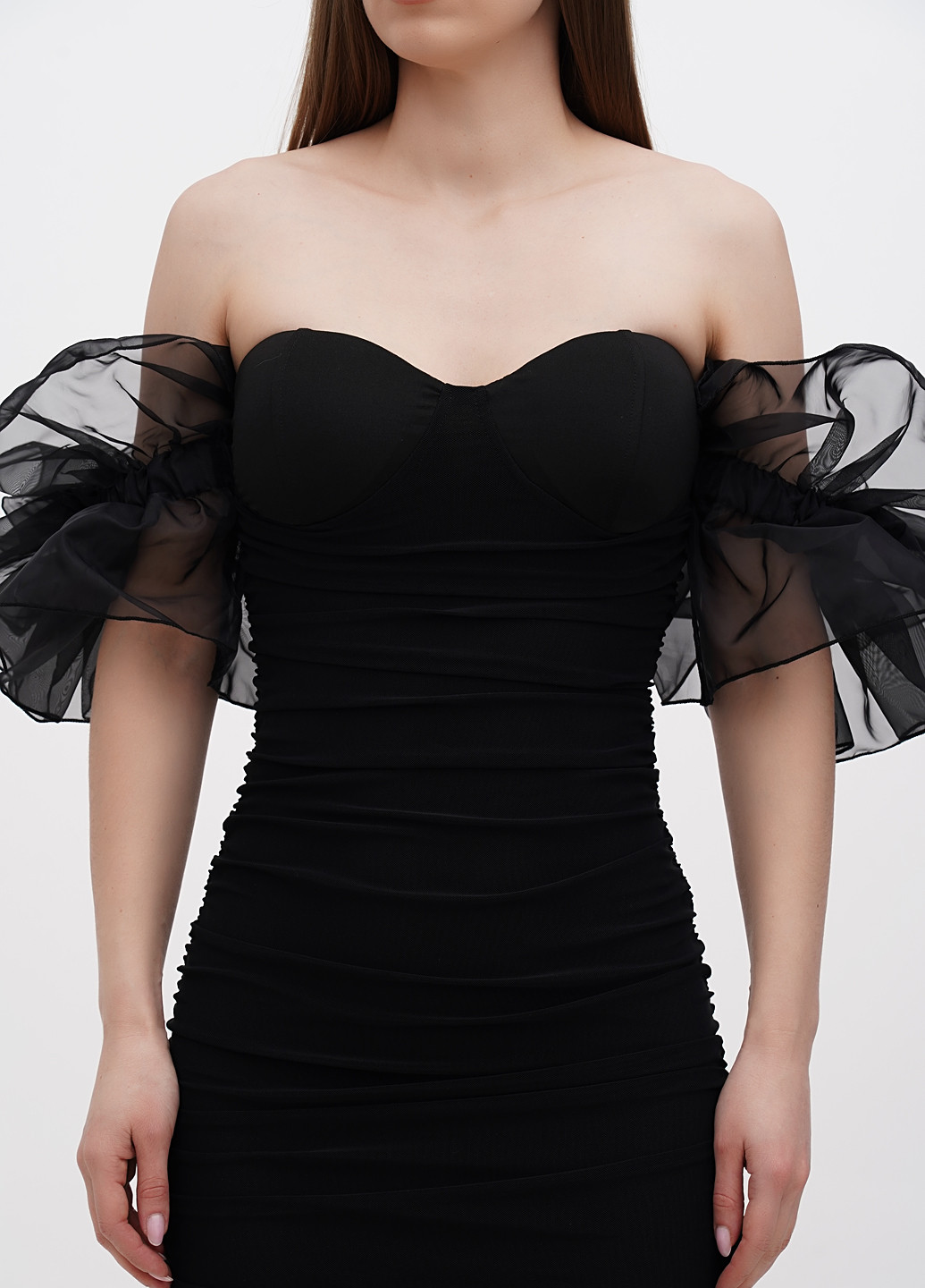 Чорна коктейльна сукня з відкритими плечима No Brand однотонна