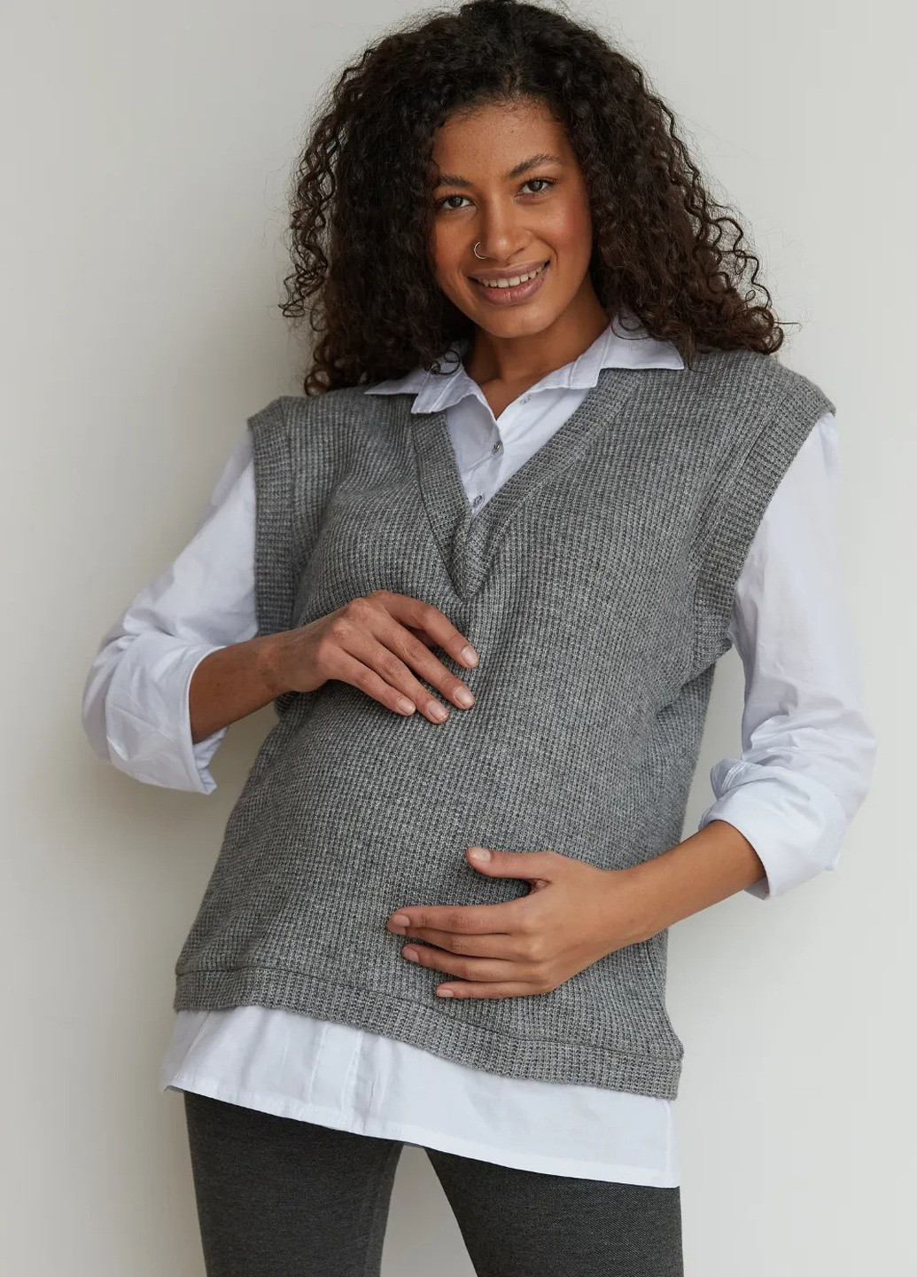 Теплий в'язаний джемпер сорочка для вагітних і годуючих сірий бавовняний To Be (251787230)