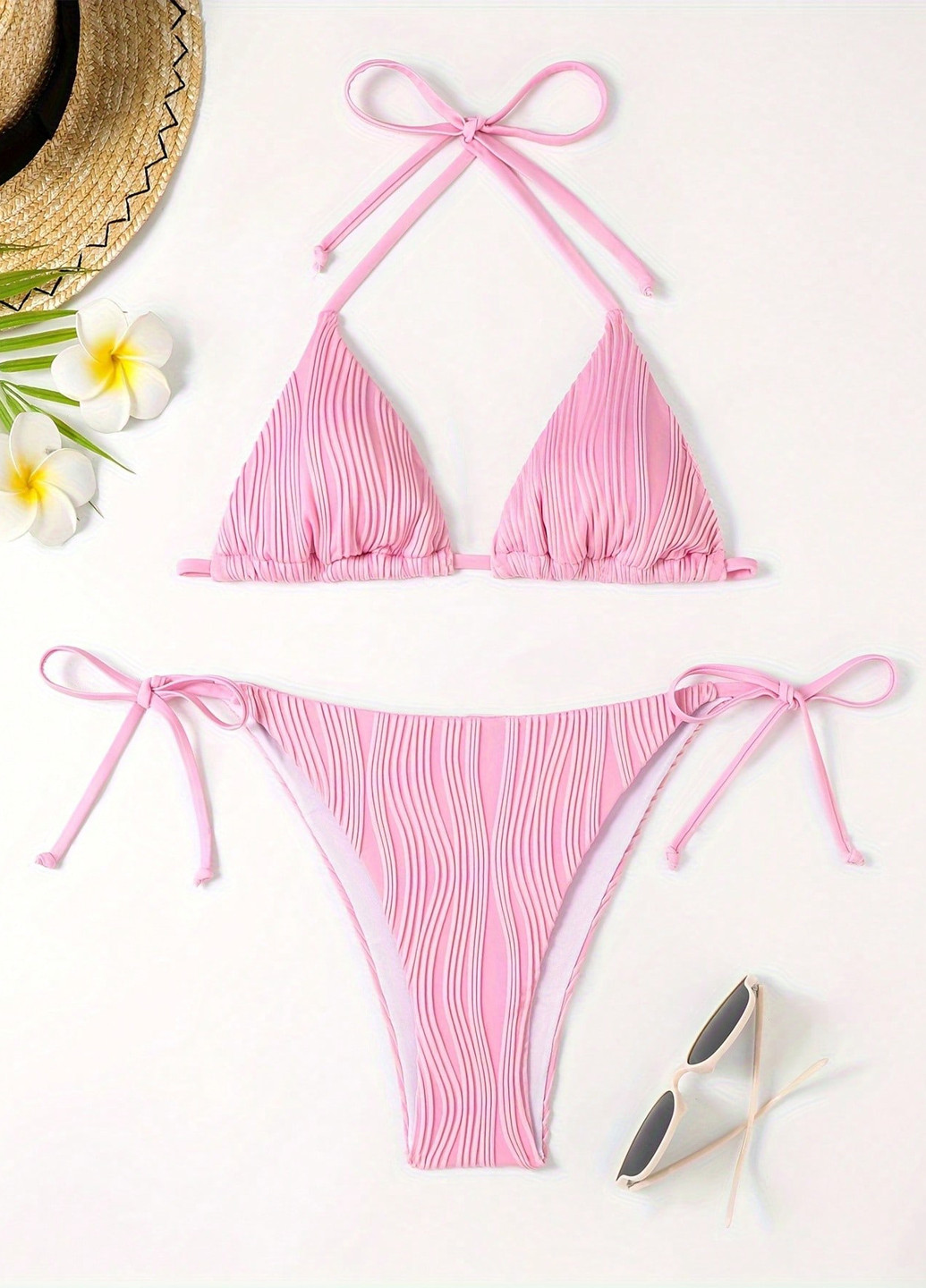 Розовый летний купальник (лиф, трусики) бикини, раздельный SHEIN