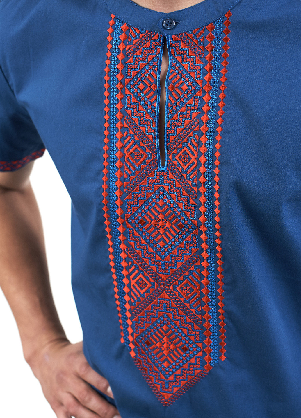 Синяя кэжуал рубашка с орнаментом Edelvika с коротким рукавом