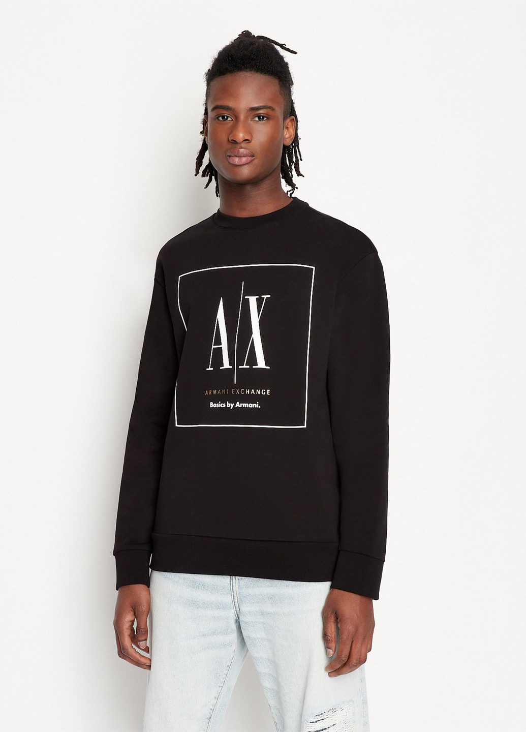 Черный свитшот Armani Exchange логотип без декора (365686630)