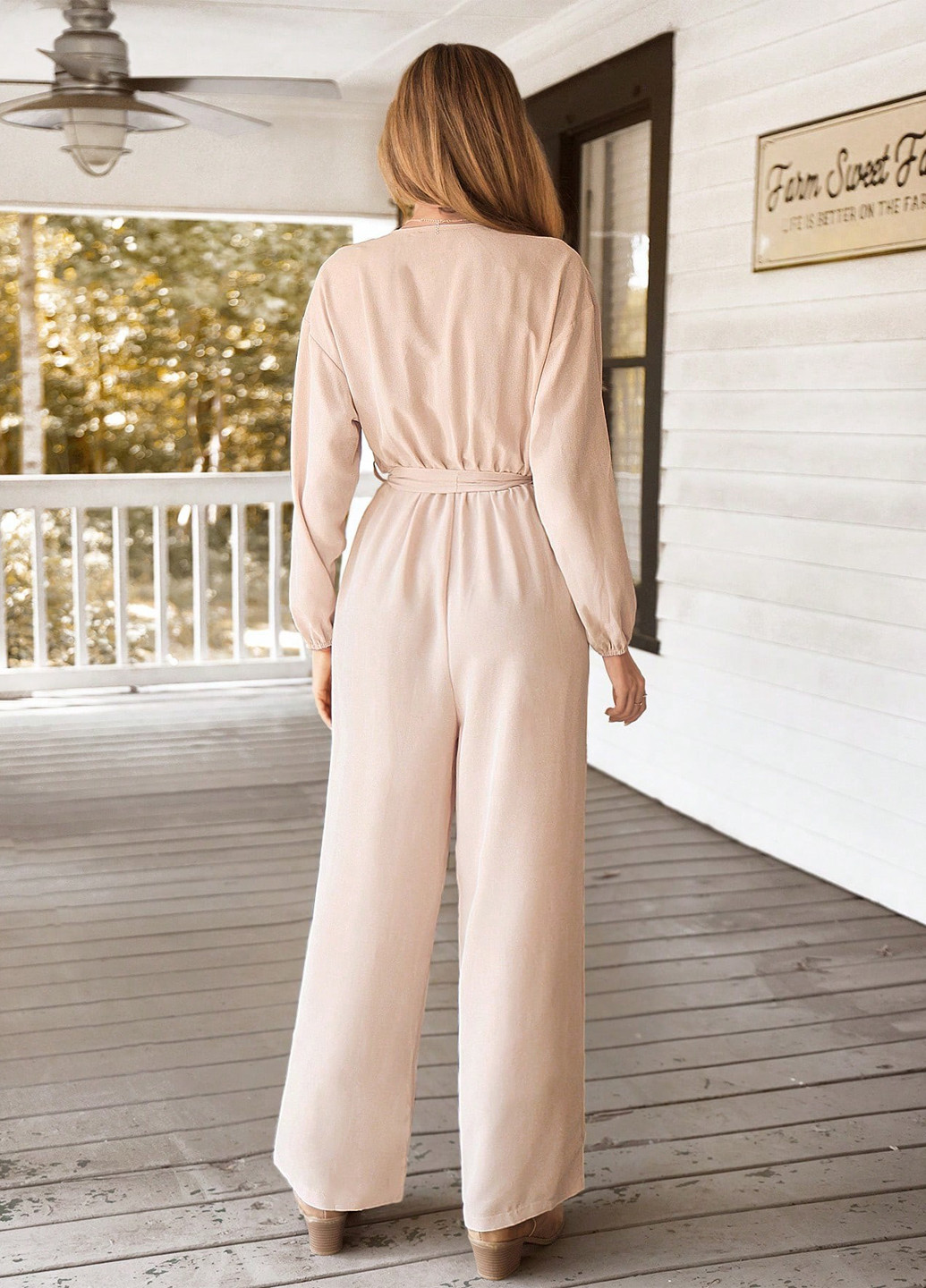 Комбинезон SHEIN комбинезон-брюки однотонный светло-бежевый кэжуал полиэстер