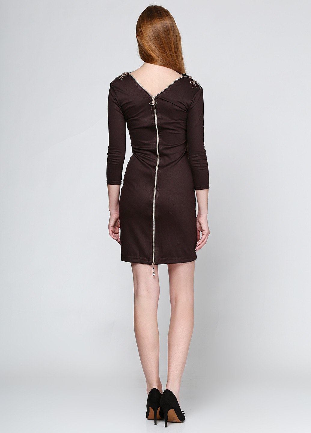 Темно-коричневое кэжуал платье Big Fashion Style однотонное