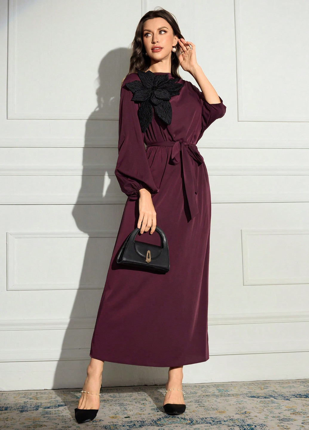 Бордовое праздничный платье а-силуэт SHEIN однотонное