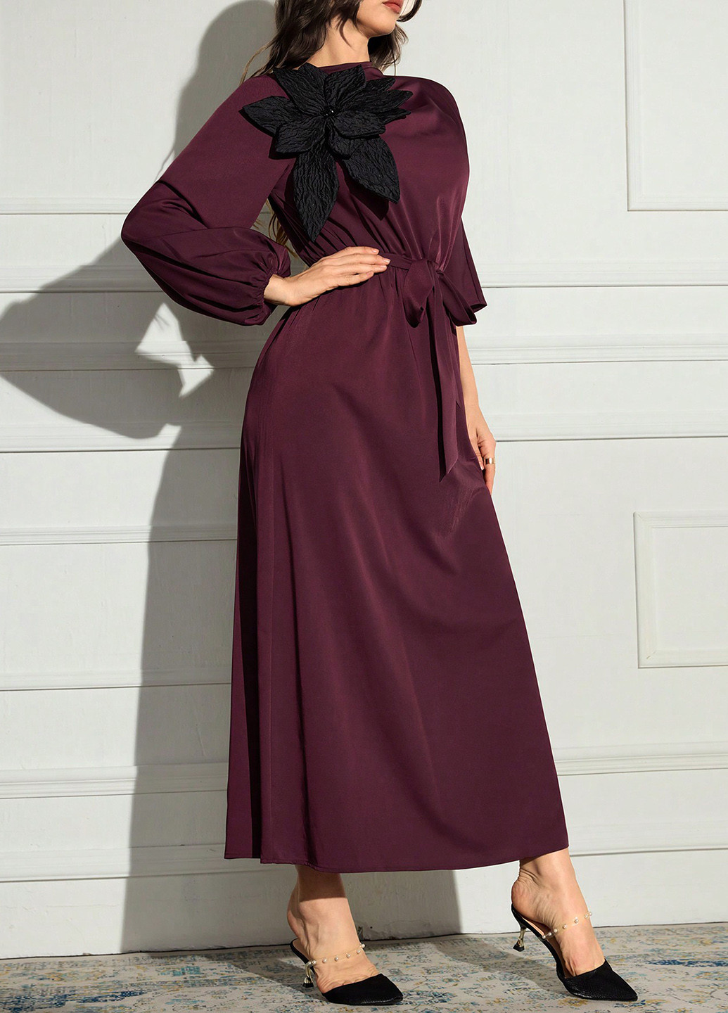 Бордовое праздничный платье а-силуэт SHEIN однотонное