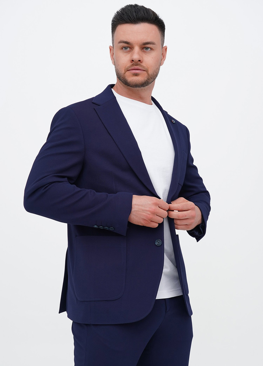 Темно-синий демисезонный костюм (пиджак, брюки) брючный Trend Collection