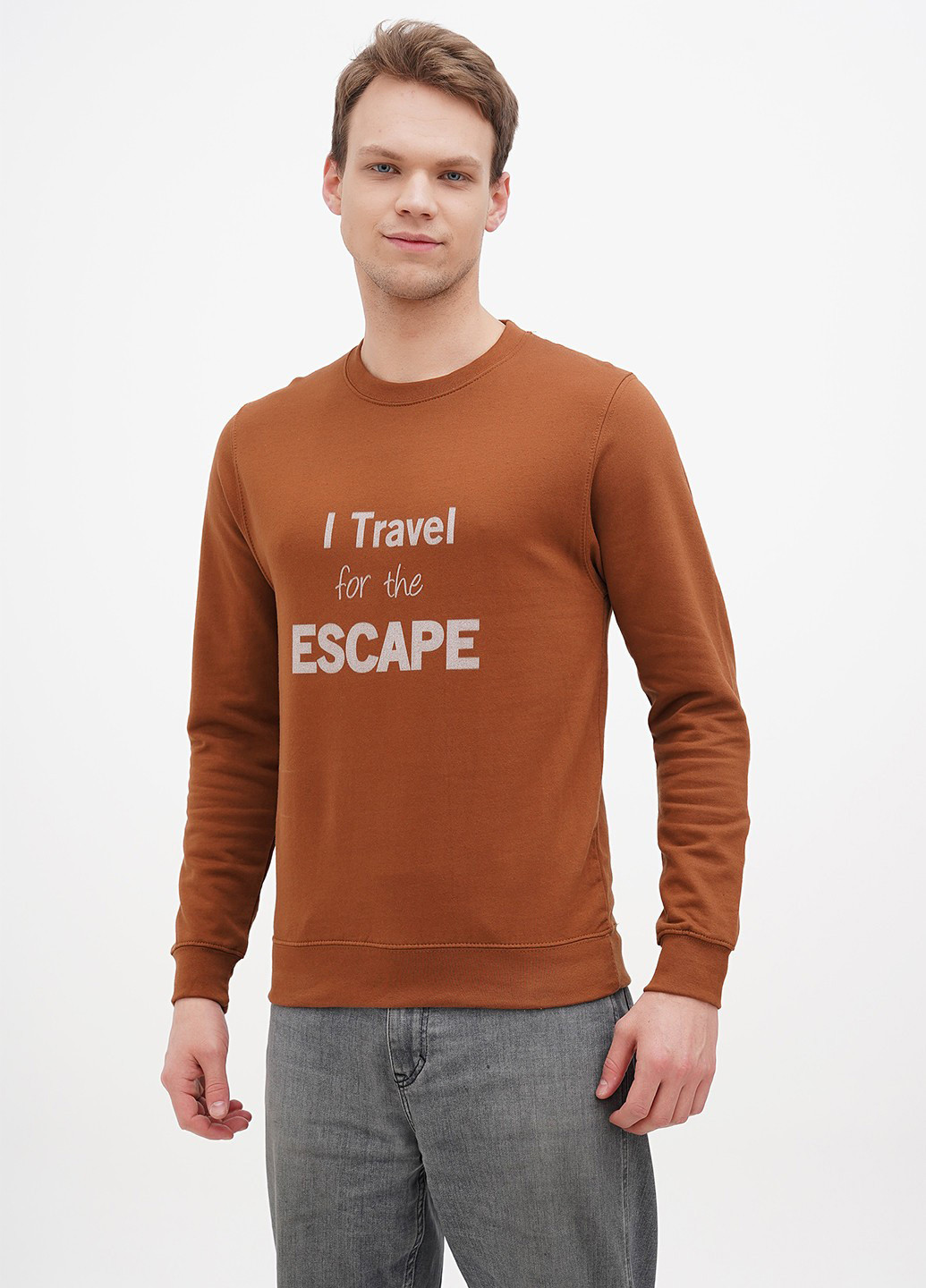 Світло-коричневий світшот Just Hoods напис без декору (361960047)