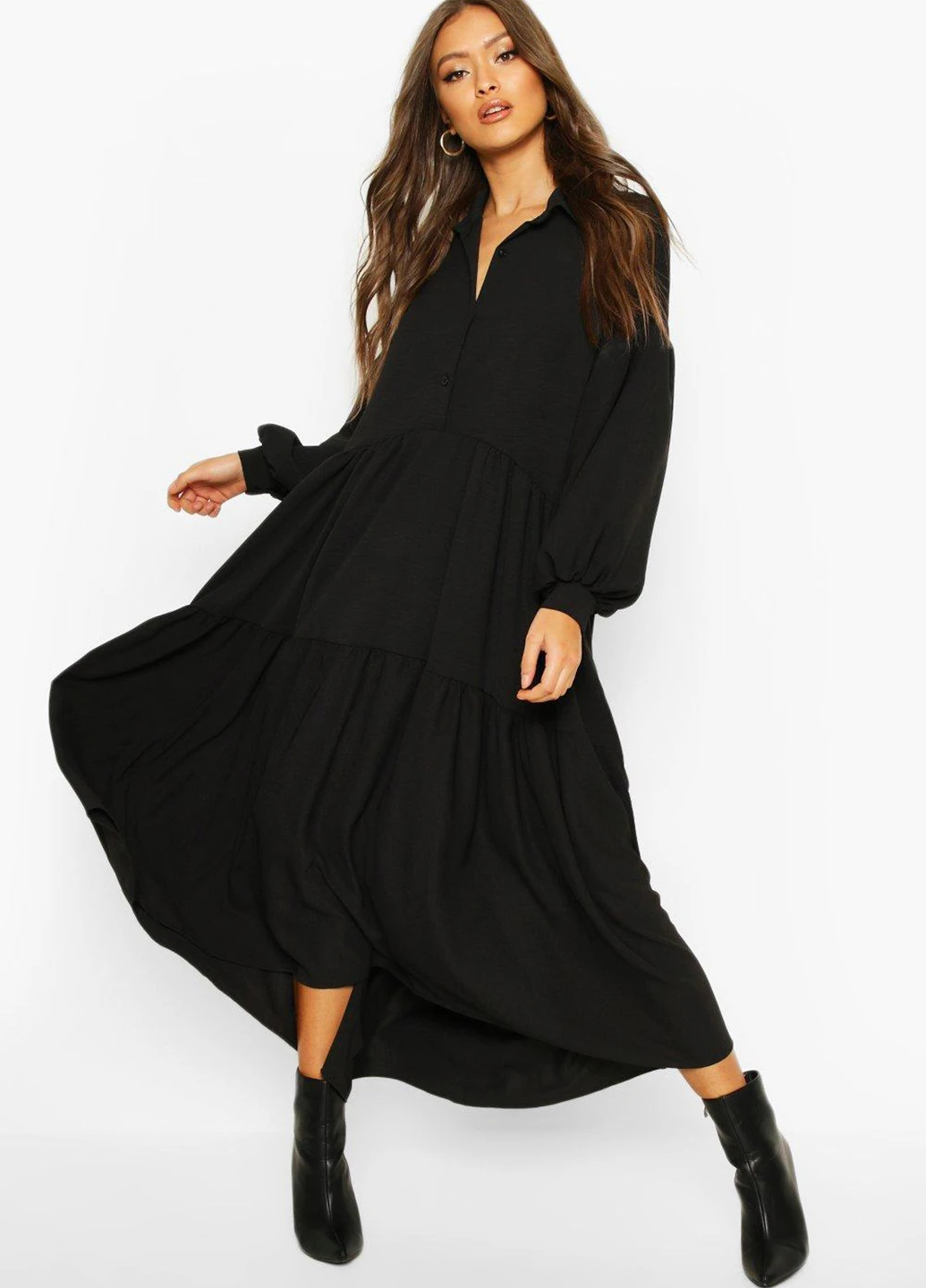 Черное кэжуал платье оверсайз Boohoo однотонное