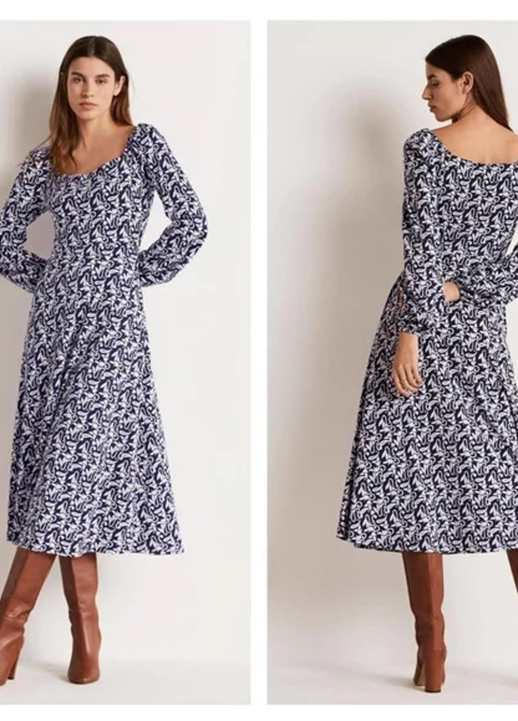 Темно-синя кежуал сукня кльош Boden з квітковим принтом