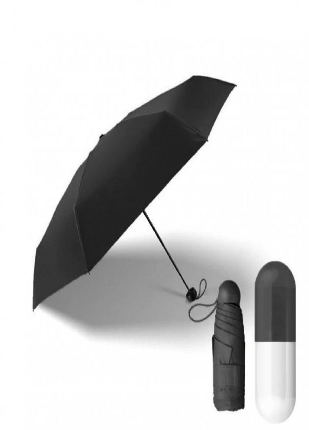 Универсальный мини зонт в капсуле Black карманный зонт в футляре VTech (253499267)