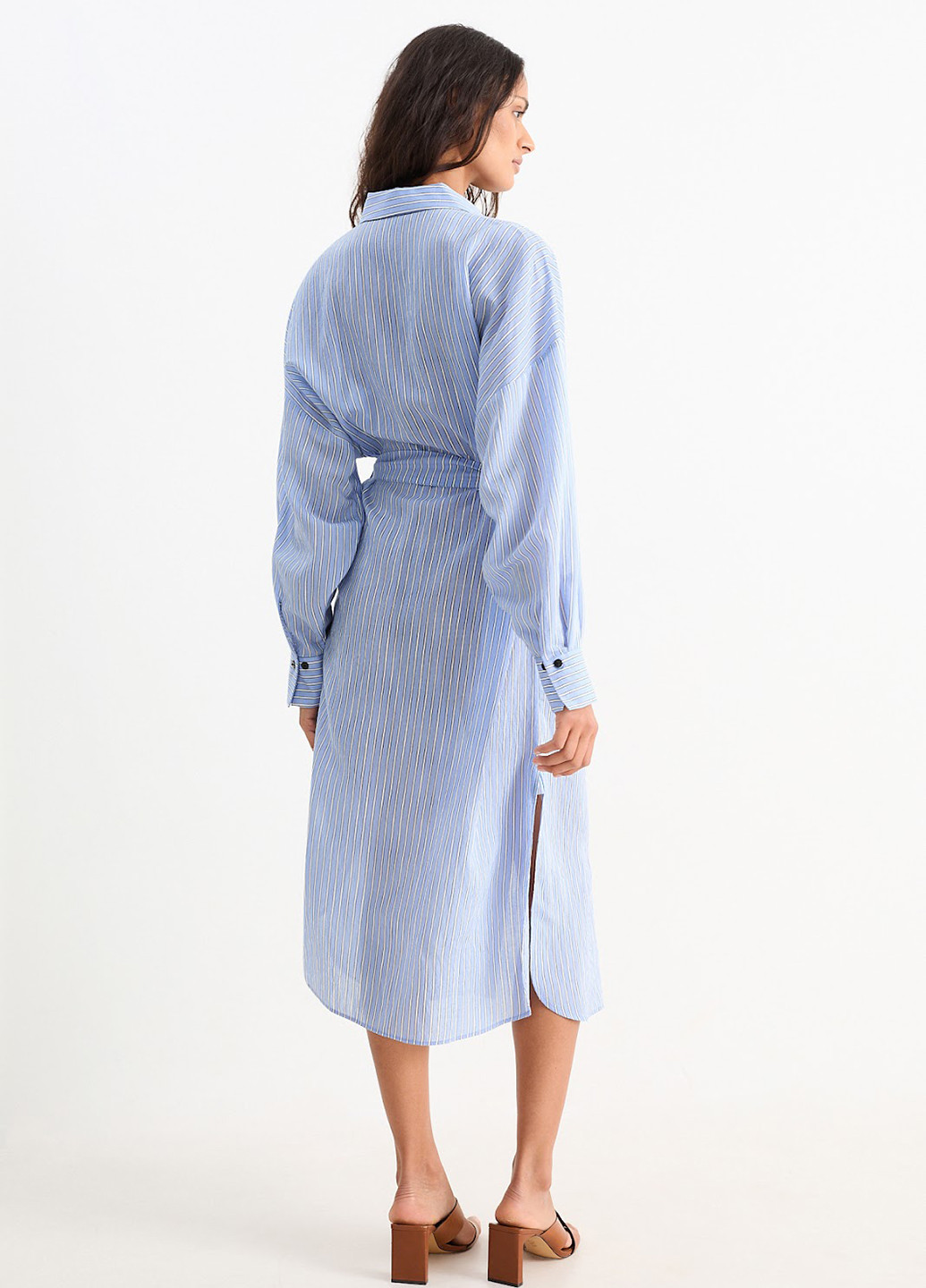 Голубое кэжуал платье рубашка C&A в полоску