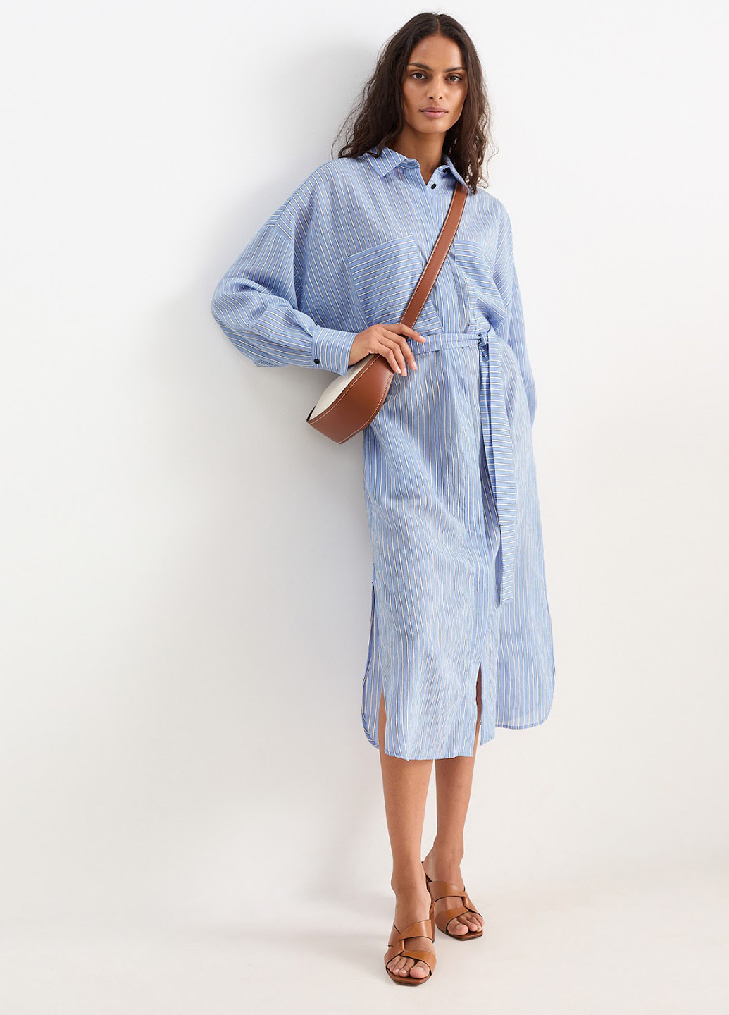 Голубое кэжуал платье рубашка C&A в полоску
