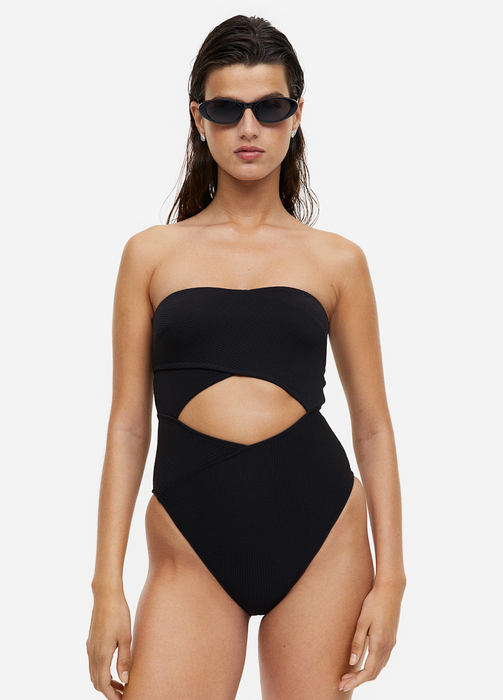 Черный летний купальник слитный, бандо H&M