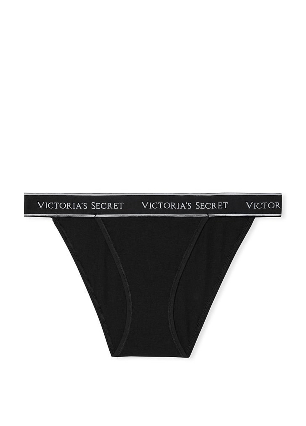 Трусы Victoria's Secret танга логотипы чёрные повседневные трикотаж, хлопок