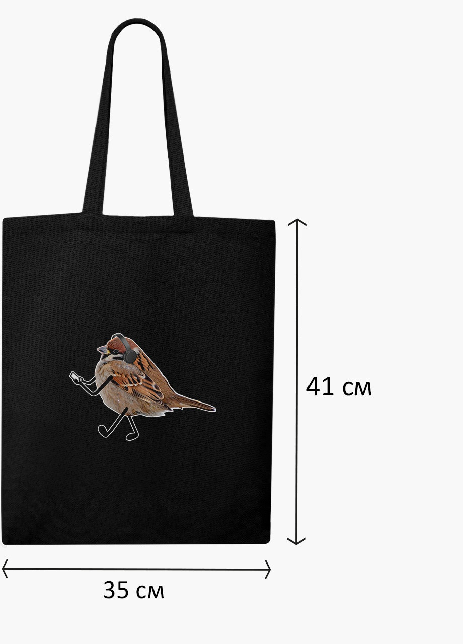 Еко сумка шоппер чорна птахи SWAG (9227-1539-BK) MobiPrint (236391080)