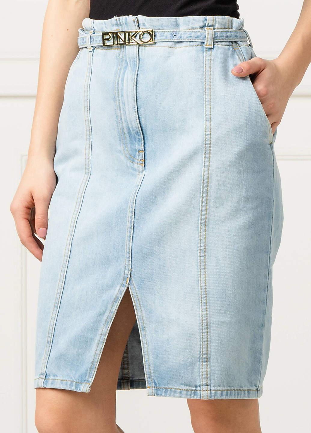 Голубая джинсовая однотонная юбка Pinko карандаш