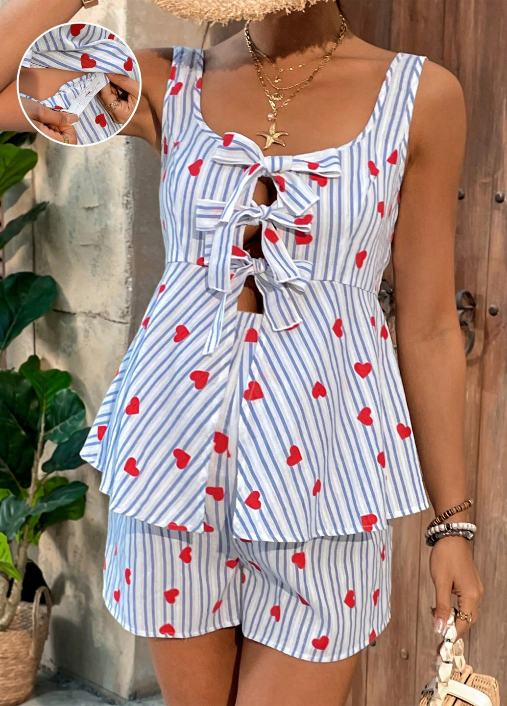 Комбинированный летний комплект для беременных (блуза, шорты) SHEIN