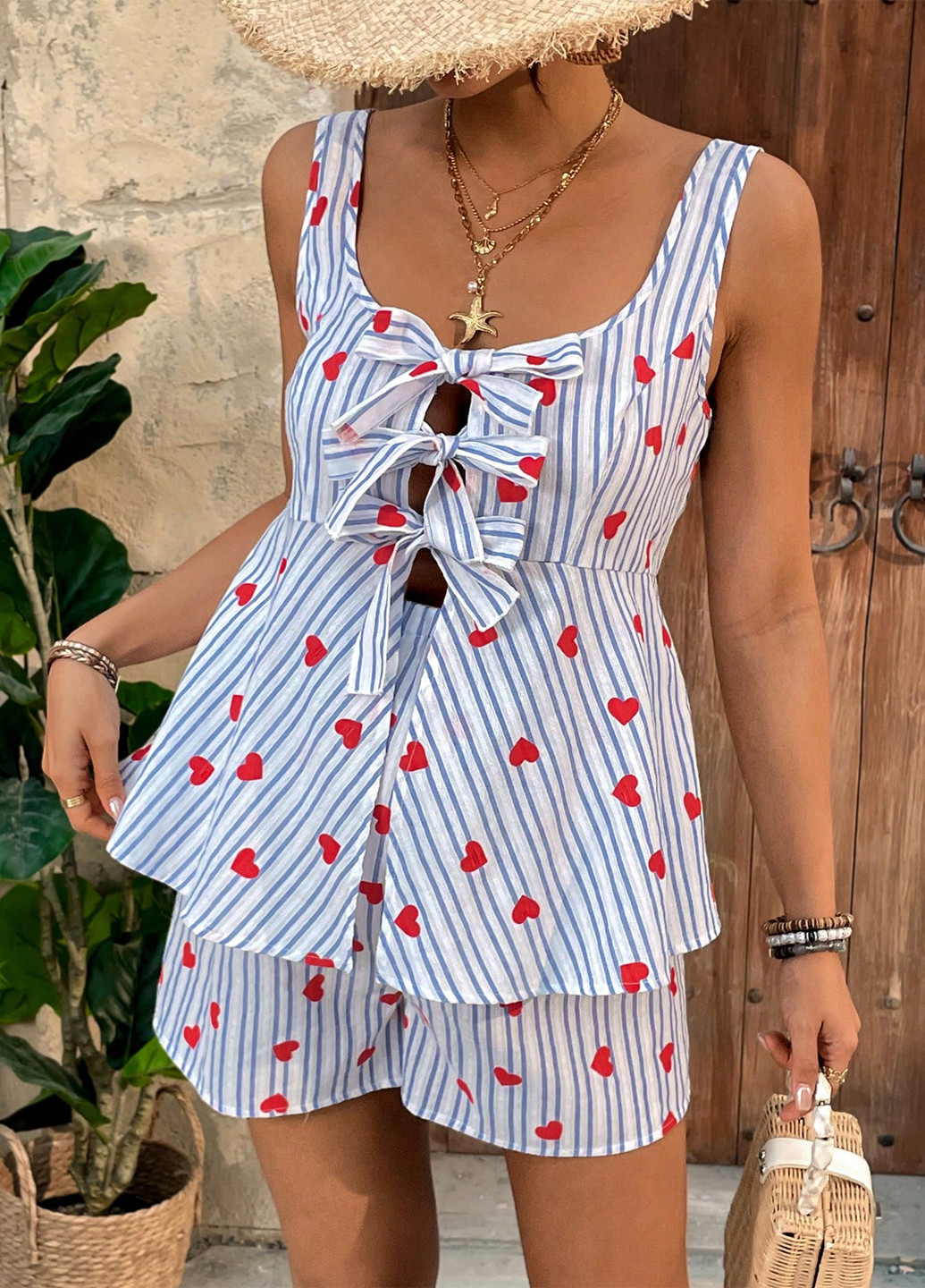 Комбинированный летний комплект для беременных (блуза, шорты) SHEIN