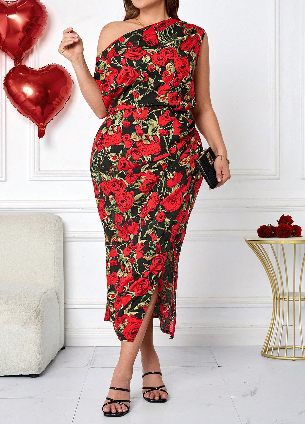 Чорна святковий, кежуал сукня силуетна SHEIN троянди