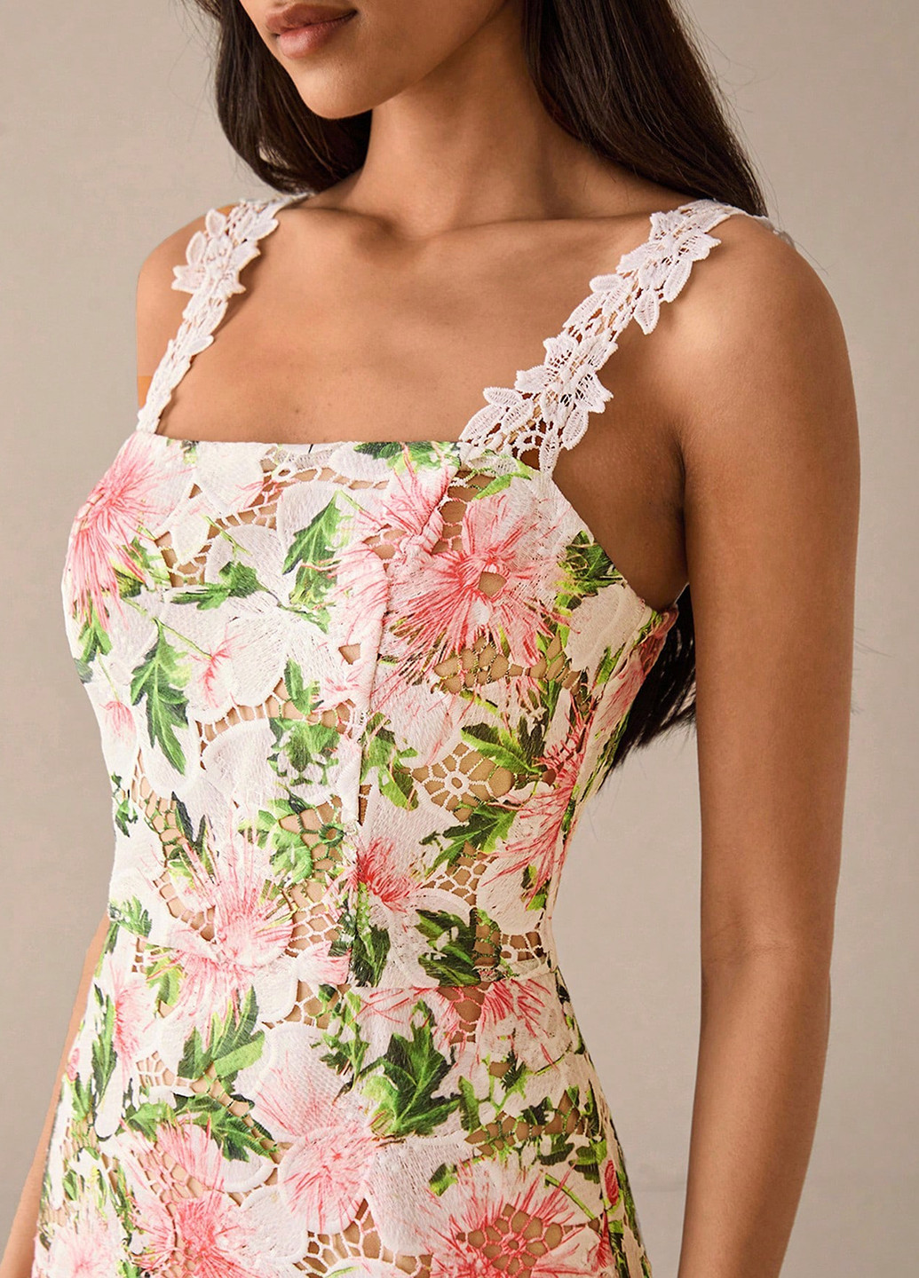 Білий святковий, кежуал сукня а-силует, з відкритими плечима, з відкритою спиною SHEIN з квітковим принтом