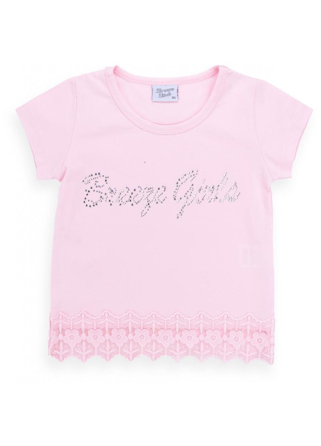 Рожева демісезонна футболка дитяча з мереживом (9001-128g-pink) Breeze