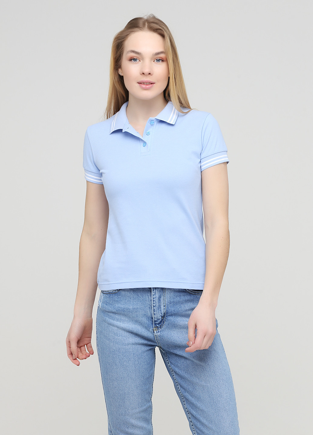 Голубой женская футболка-футболка поло женская классическая цвет светло-голубой Melgo однотонная