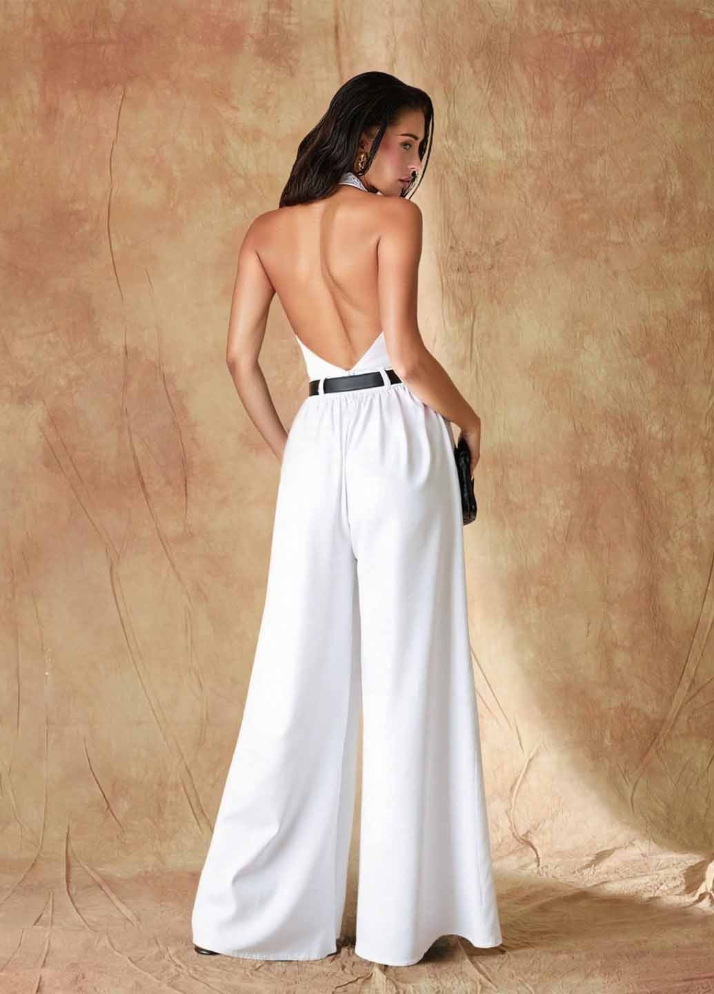 Комбінезон SHEIN комбінезон-брюки однотонний білий кежуал бавовна