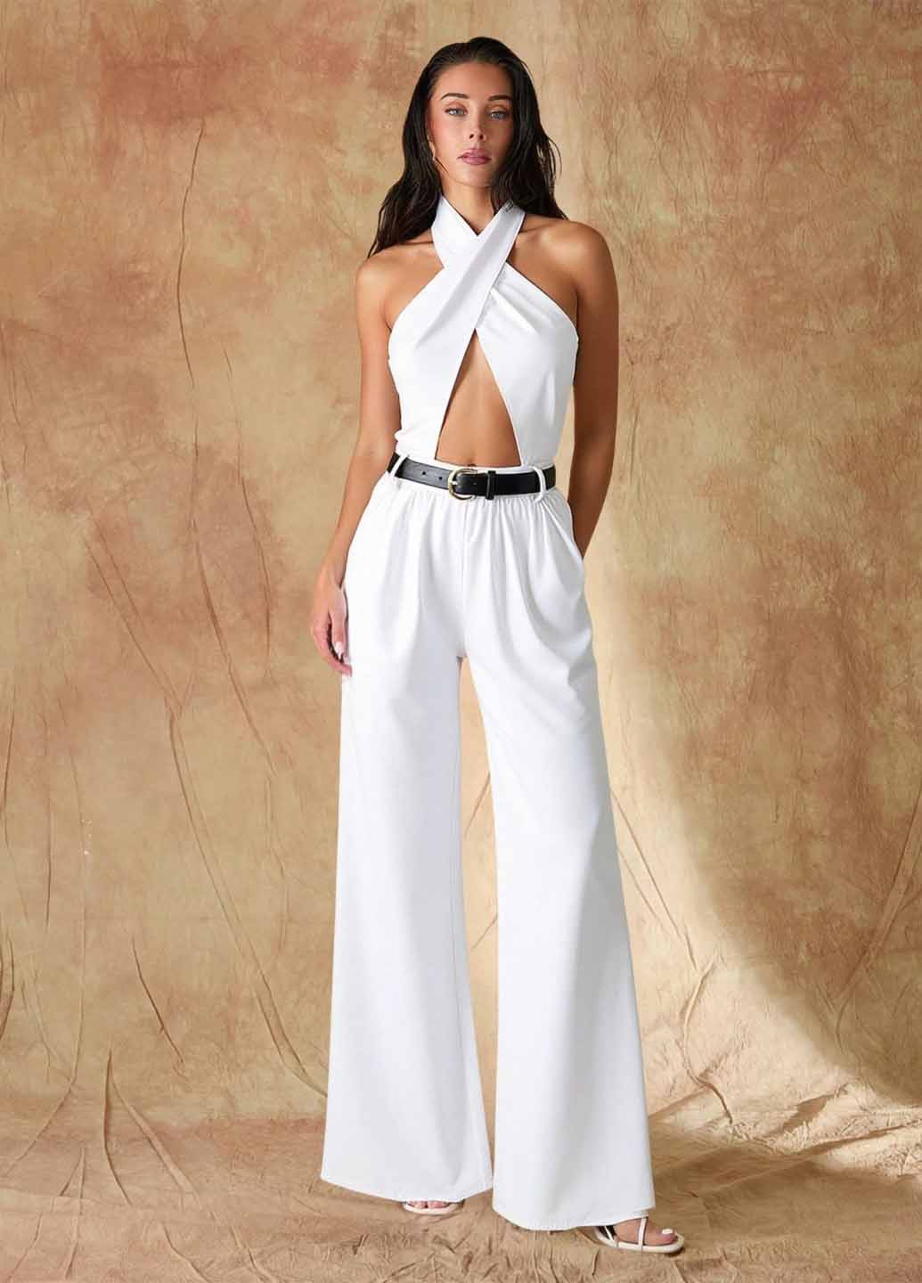 Комбінезон SHEIN комбінезон-брюки однотонний білий кежуал бавовна