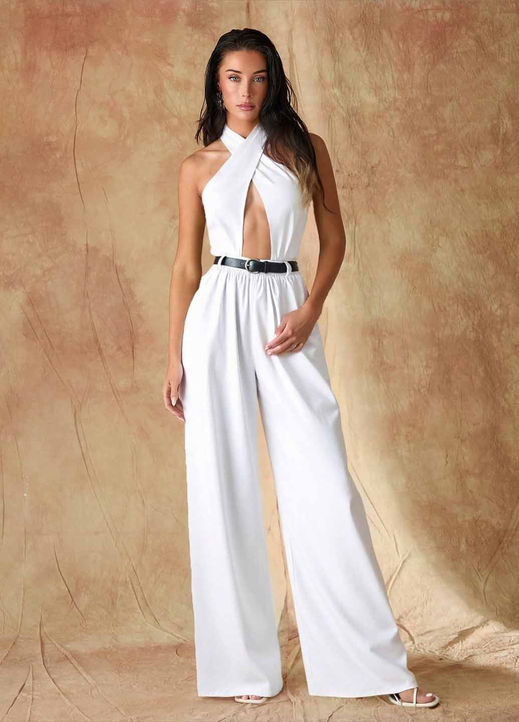Комбінезон SHEIN комбінезон-брюки однотонний білий кежуал бавовна