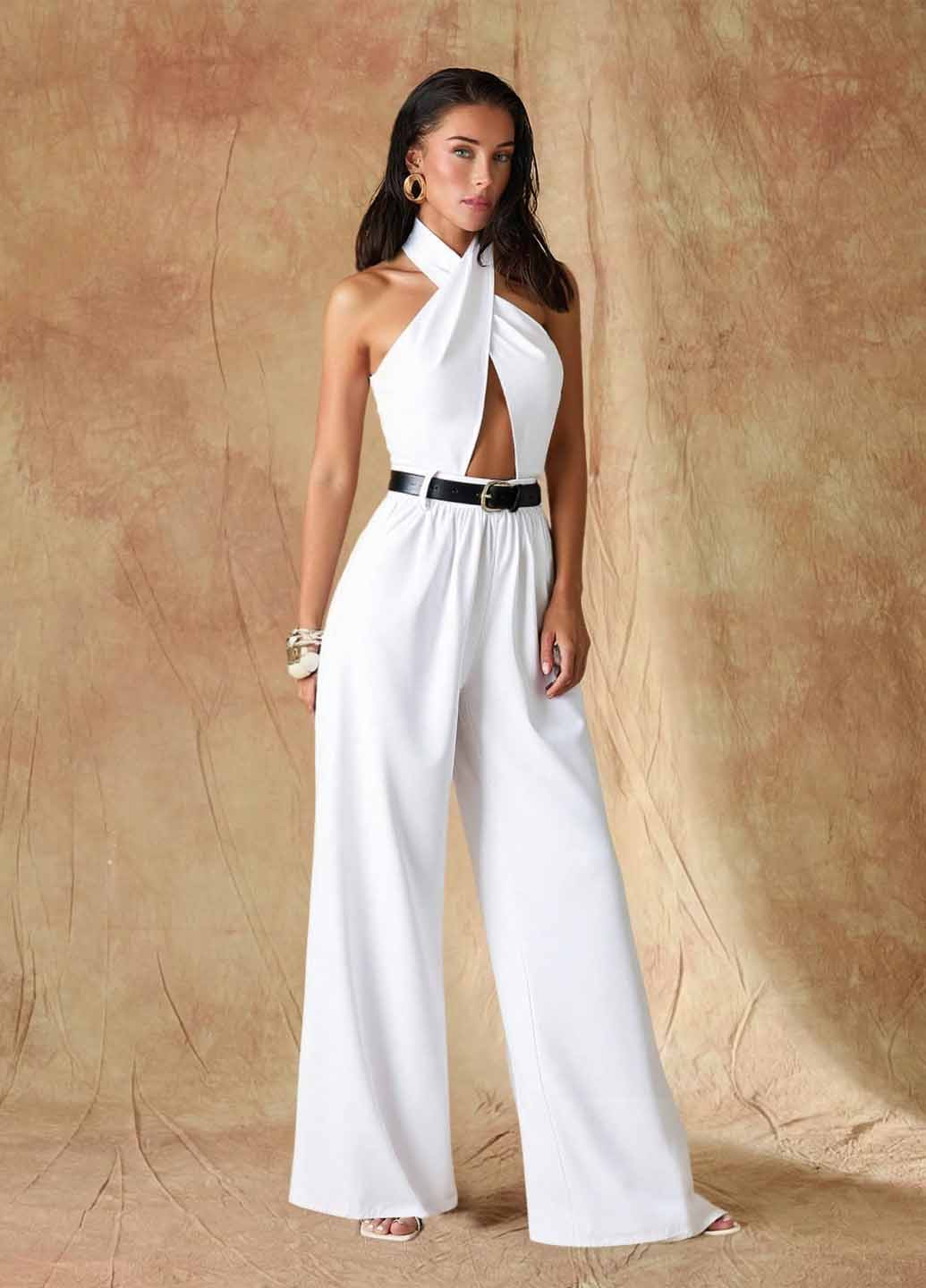 Комбінезон SHEIN комбінезон-брюки однотонний білий кежуал бавовна