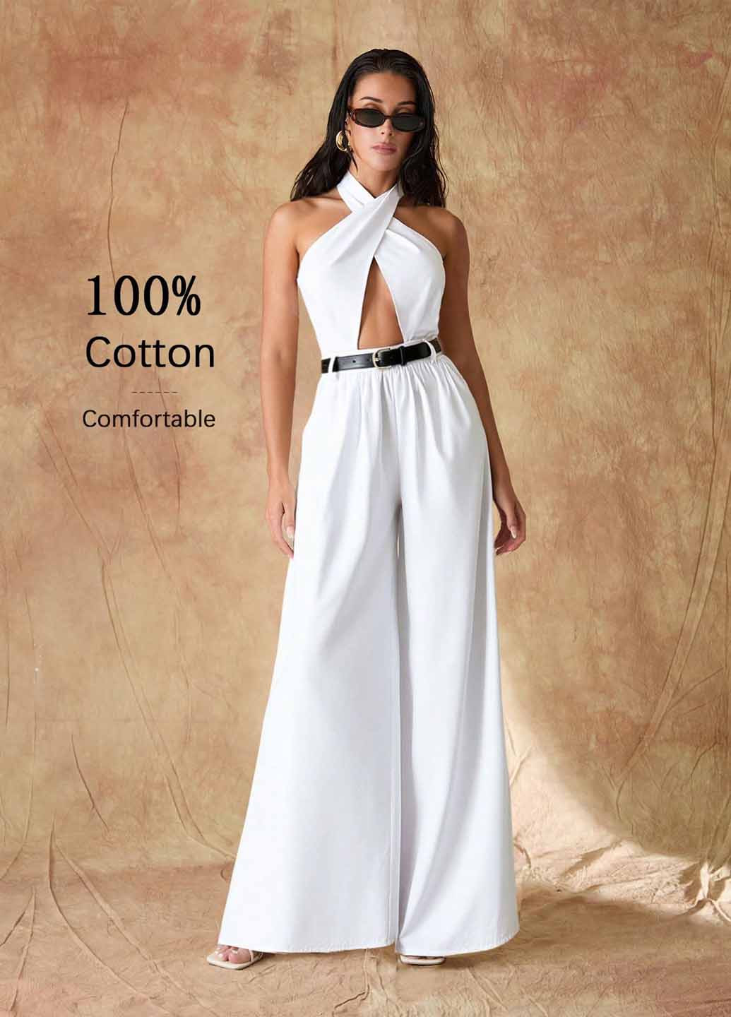 Комбінезон SHEIN комбінезон-брюки однотонний білий кежуал бавовна