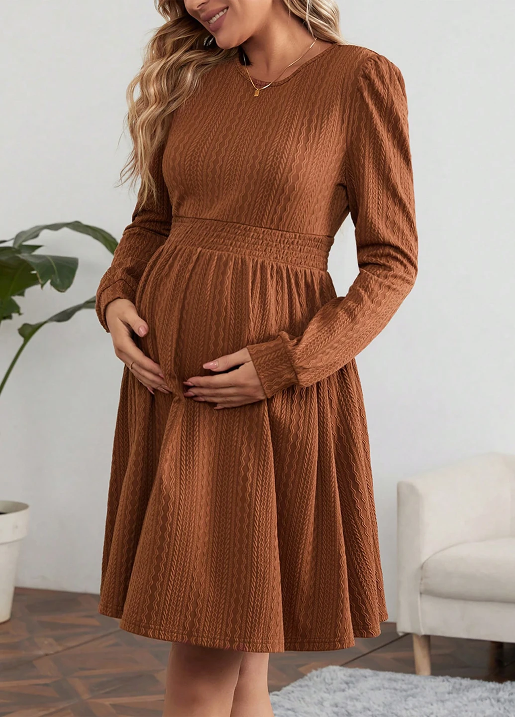Коричневое кэжуал платье SHEIN однотонное