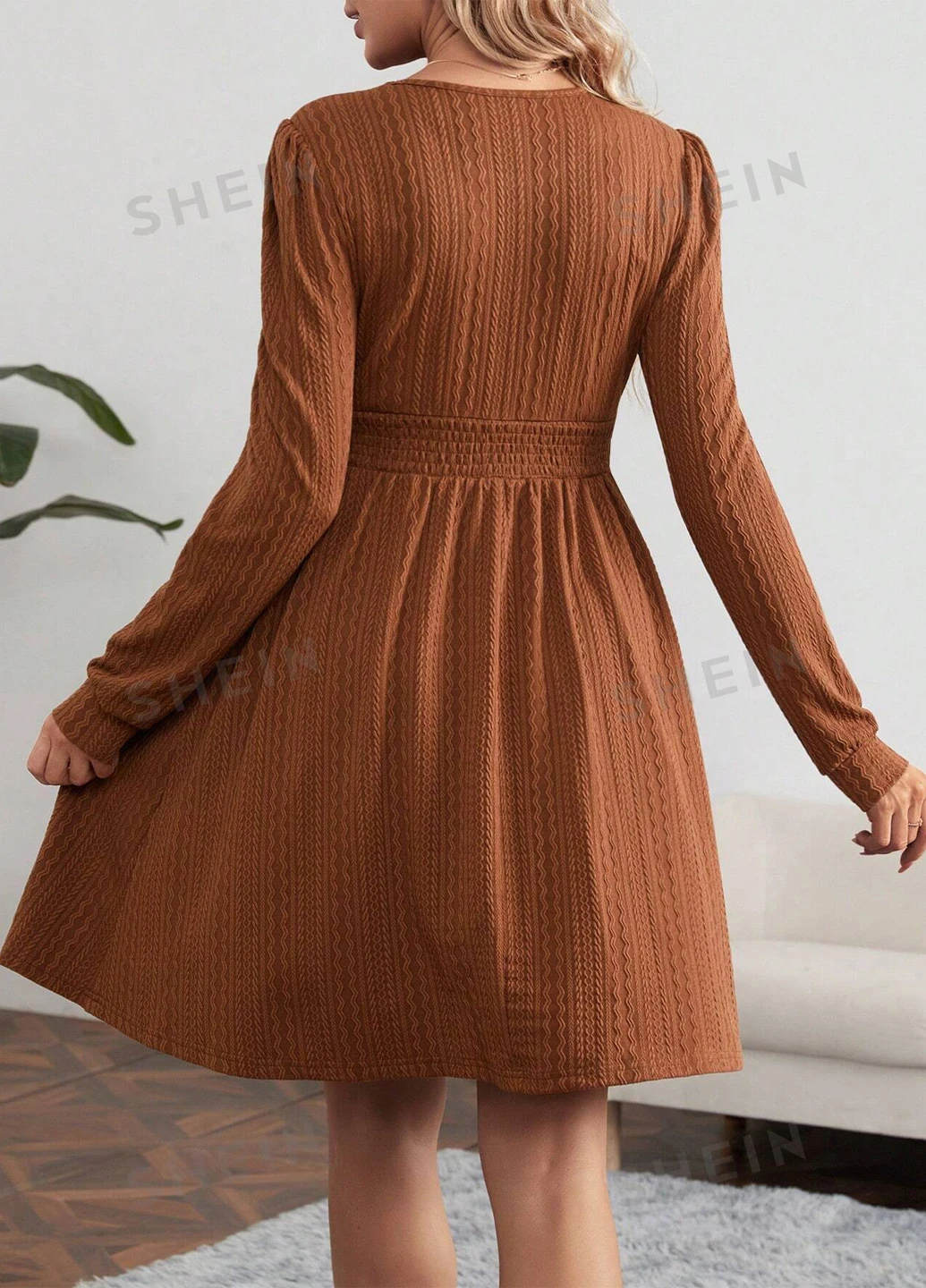 Коричневое кэжуал платье SHEIN однотонное
