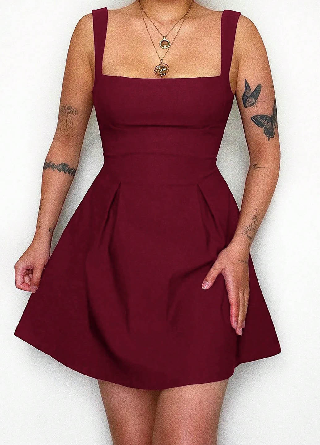 Бордовое коктейльное, кэжуал платье с открытой спиной SHEIN однотонное
