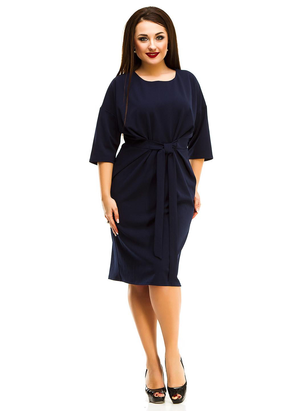 Темно-синее деловое платье Lady Style однотонное